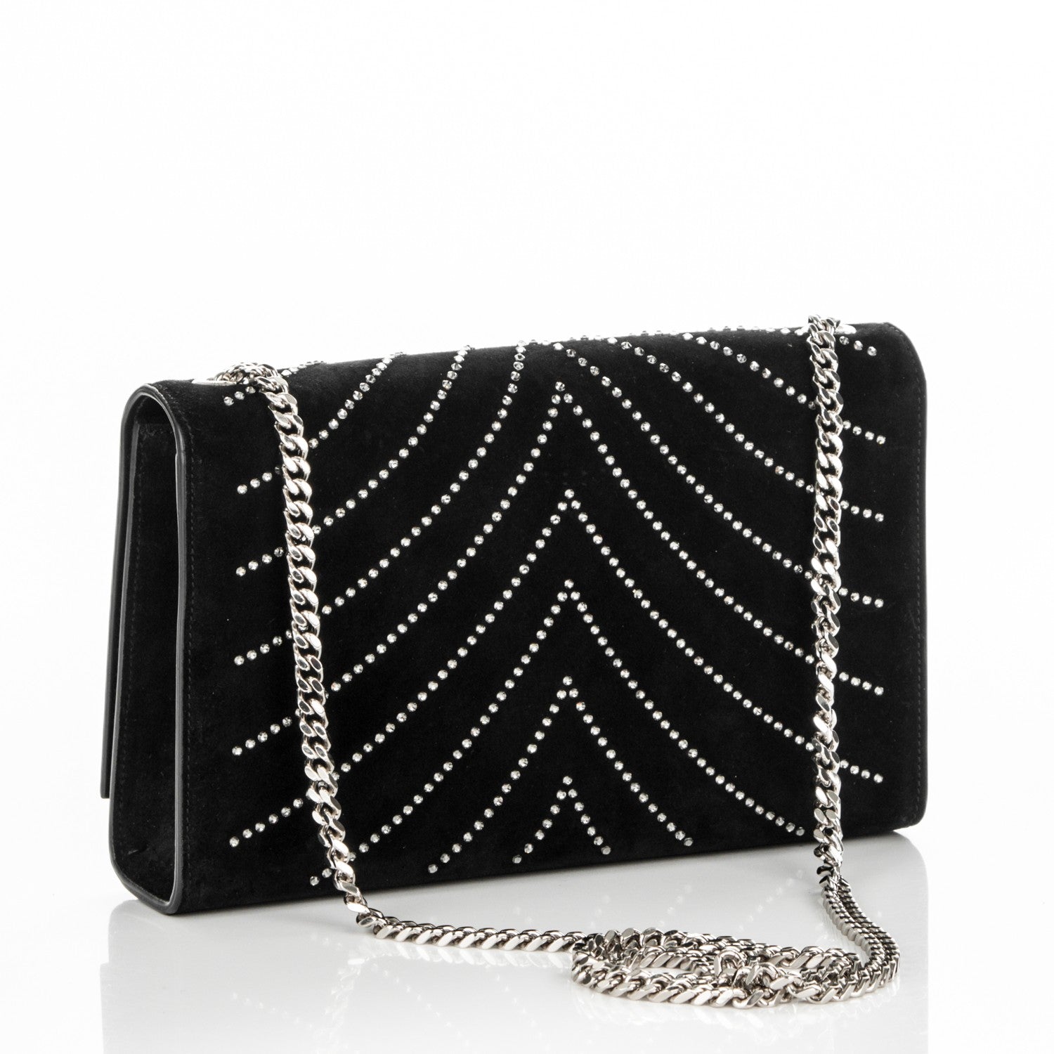 Saint Laurent Suede Crystal Medium Classic Monogram Kate Satchel Nero Black 3 of 5