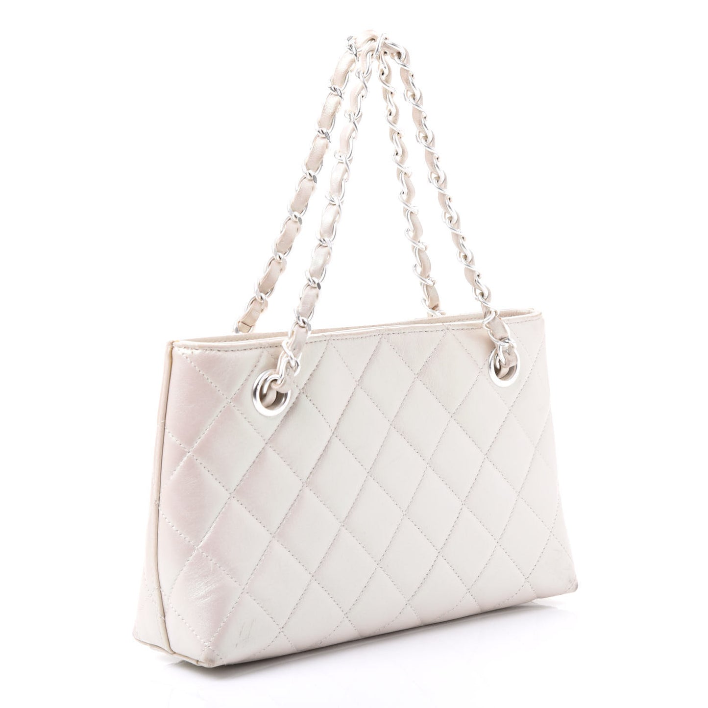 Iridescent Lambskin Quilted Pochette White