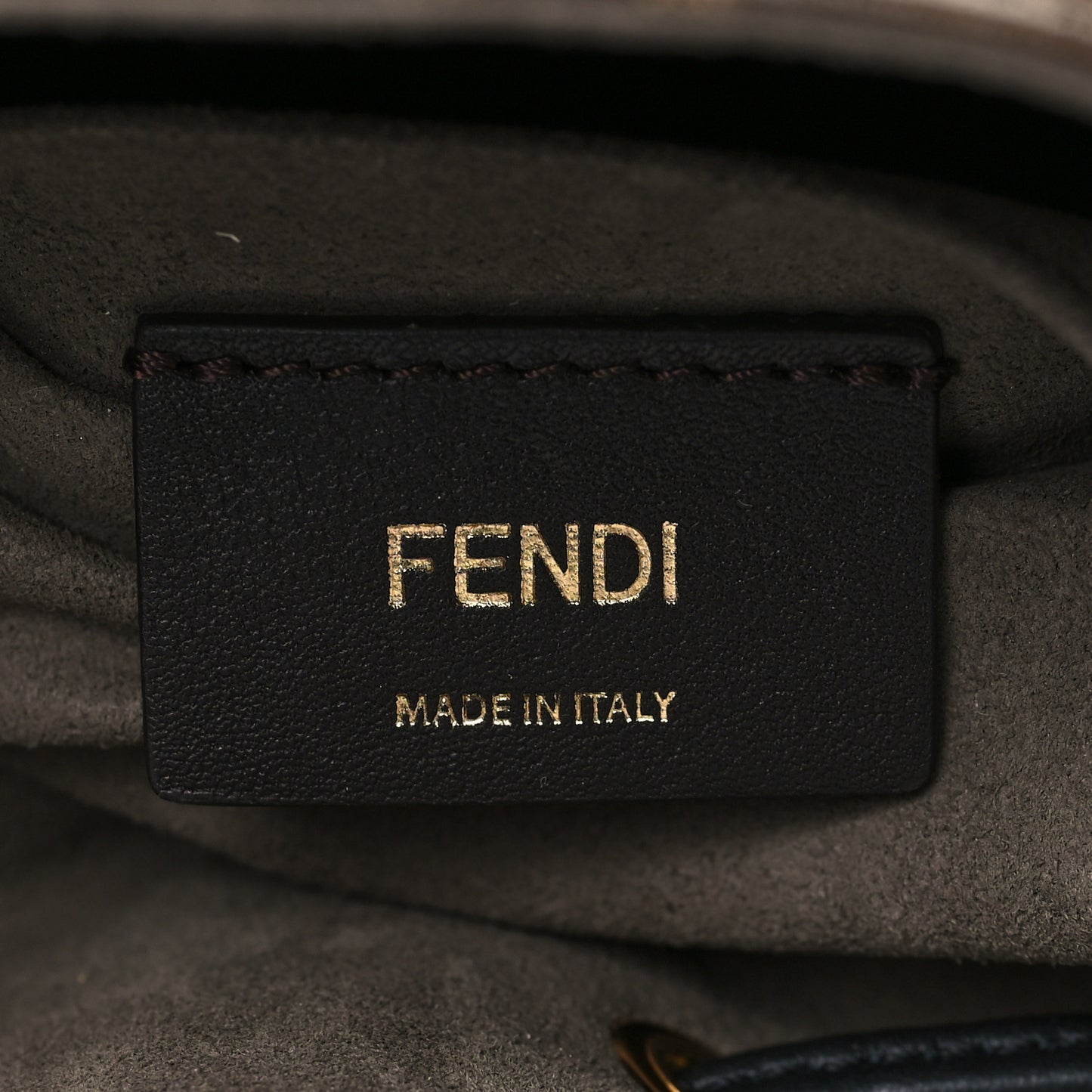 Glazed Fabric Vitello Grace F is Fendi FF 1974 Stamp Patch Grande Mon Tresor Bucket Bag Mogano Panna Black