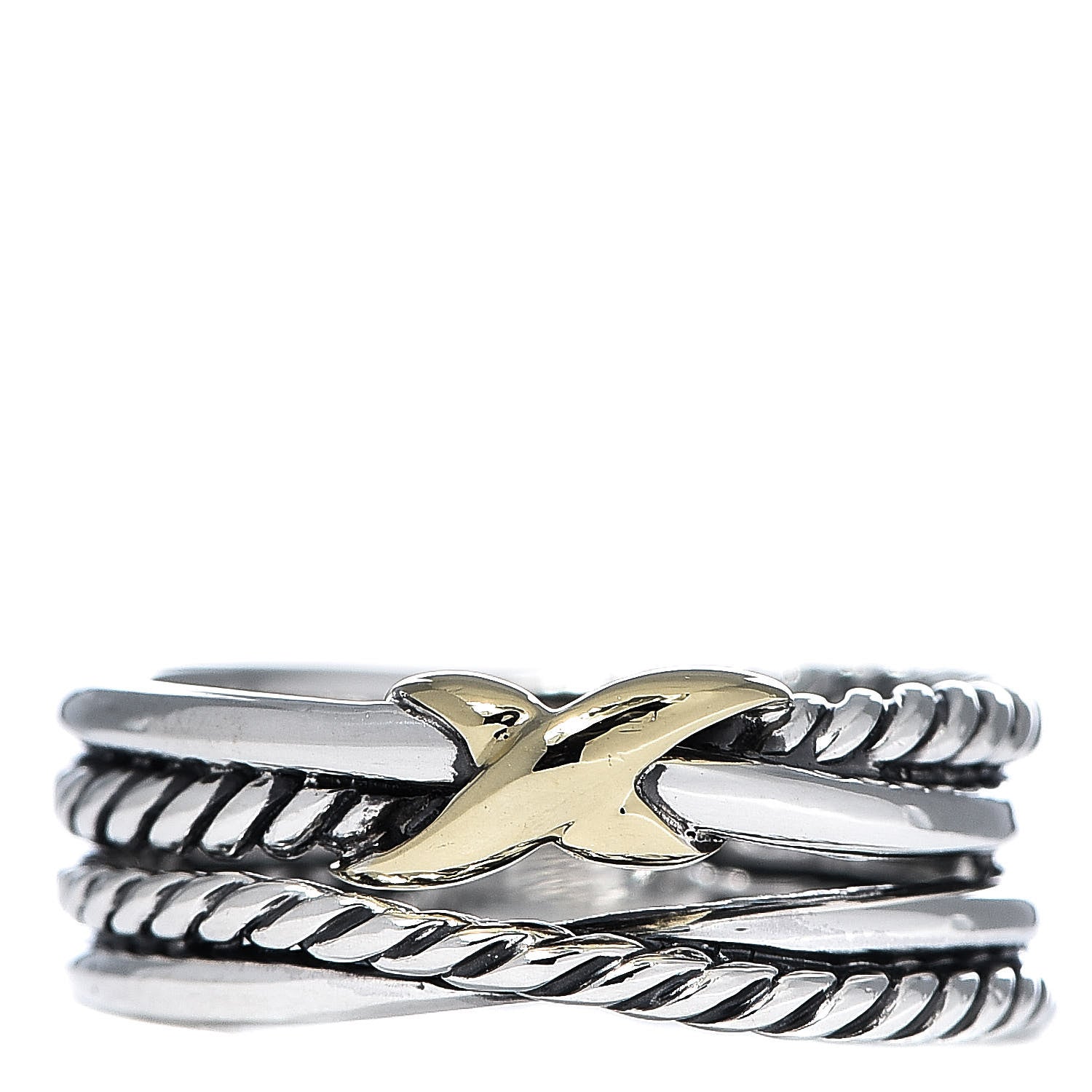 David Yurman Sterling Silver 18K Yellow Gold 6mm X Crossover Ring 51 5.75 1 of 5