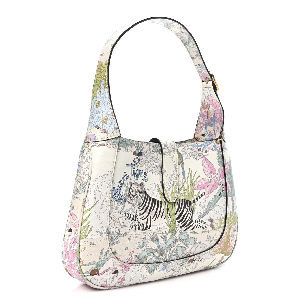 Gucci New Shangai Calfskin Tiger Savanah Small Jackie 1961 Hobo Chalky White Multicolor 3 of 9