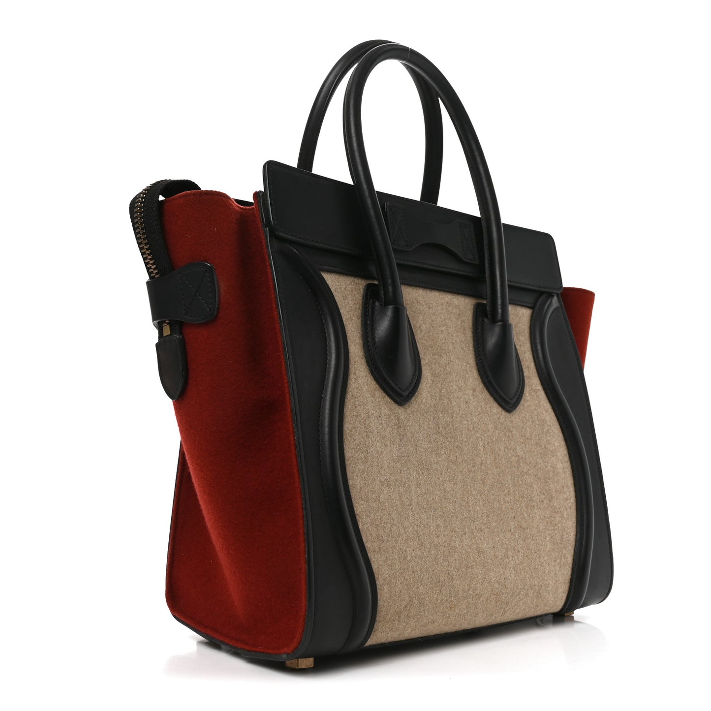 Felt Smooth Calfskin Micro Tri-Color Luggage Brown Black