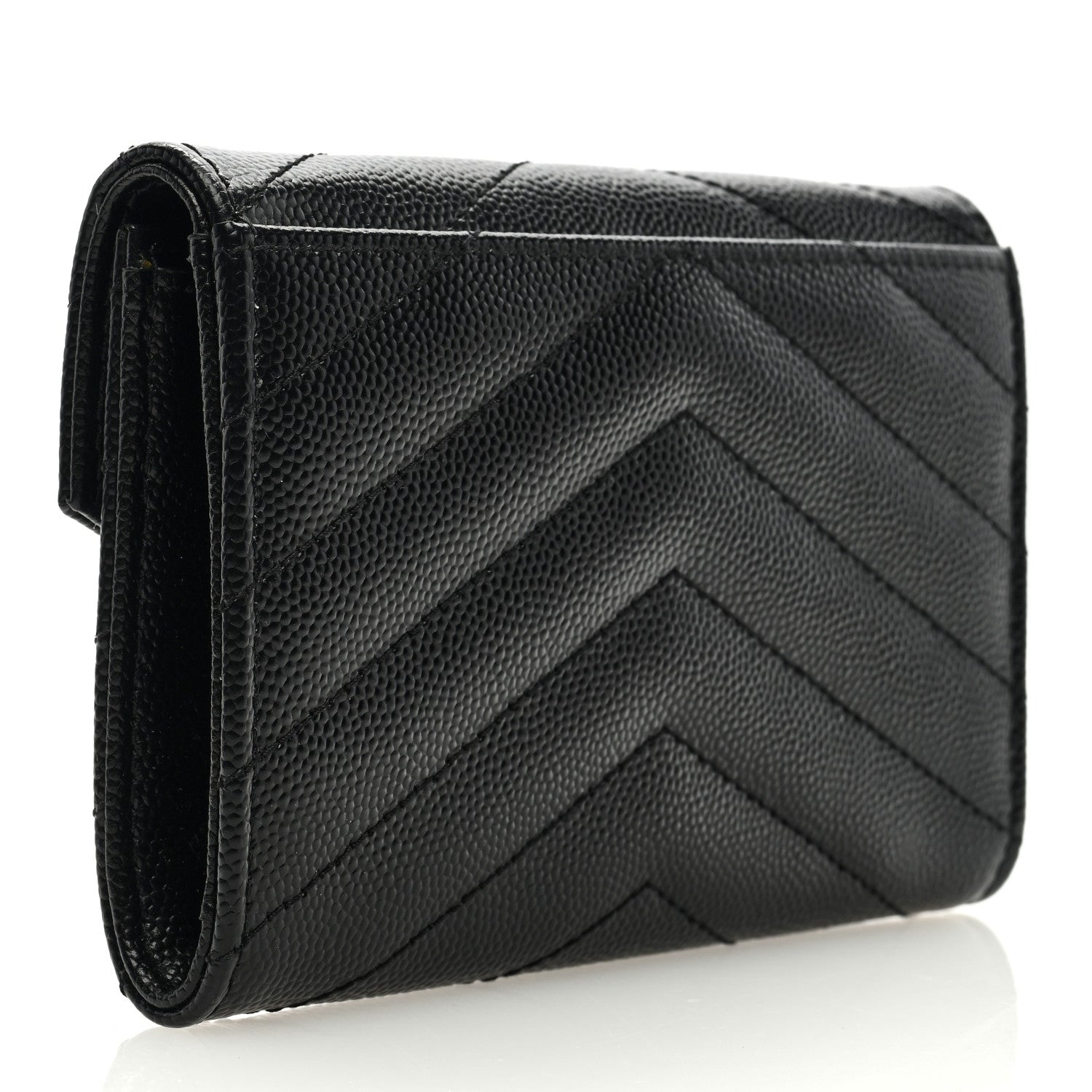 Saint Laurent Grain De Poudre Matelasse Chevron Small Monogram Envelope Wallet Black 3 of 6
