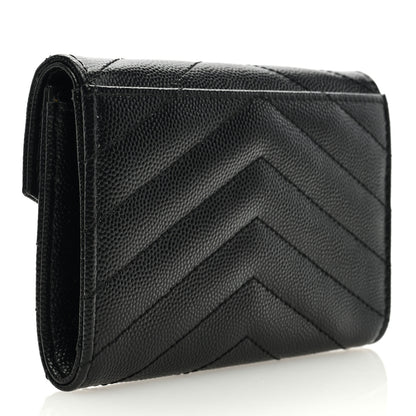 Saint Laurent Grain De Poudre Matelasse Chevron Small Monogram Envelope Wallet Black 3 of 6