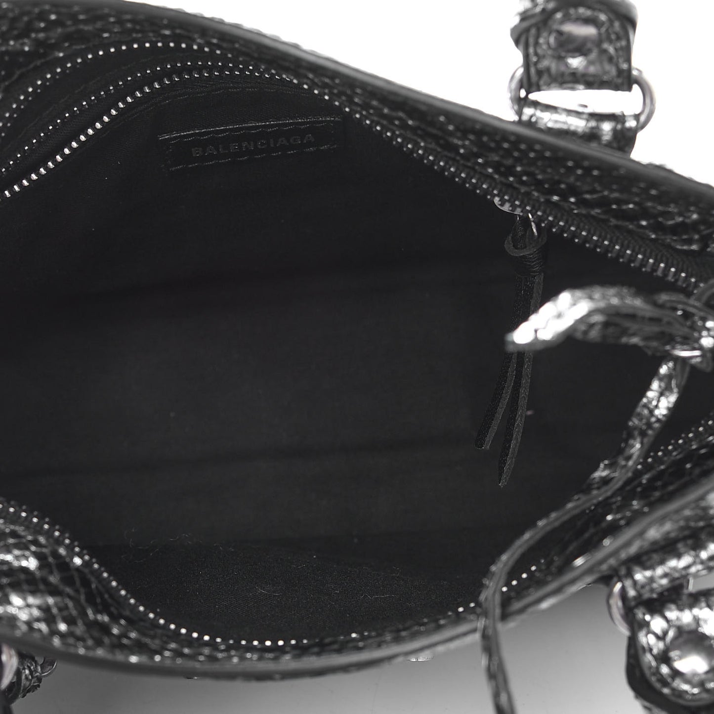 Metallic Calfskin Snakeskin Embossed Classic Silver Hardware Mini City Silver
