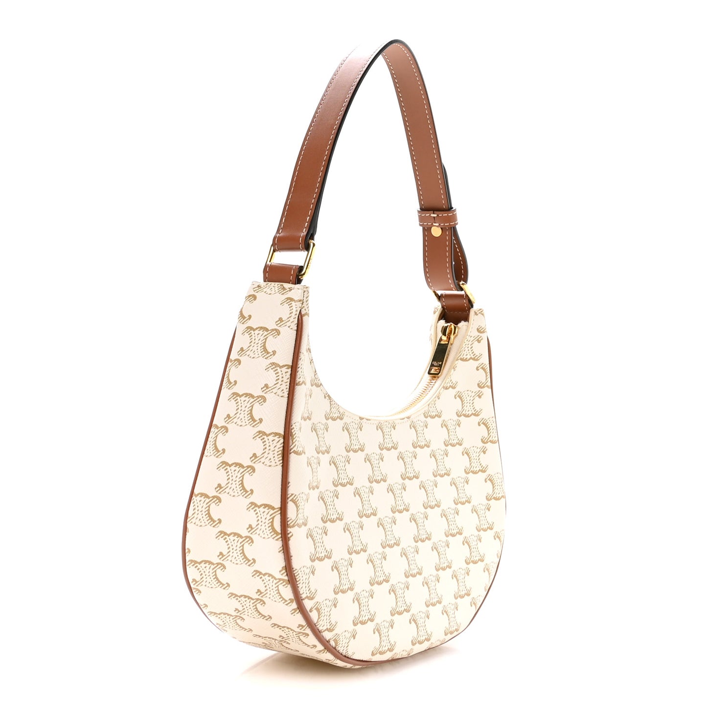 Canvas Calfskin Ava Triomphe Shoulder Bag White