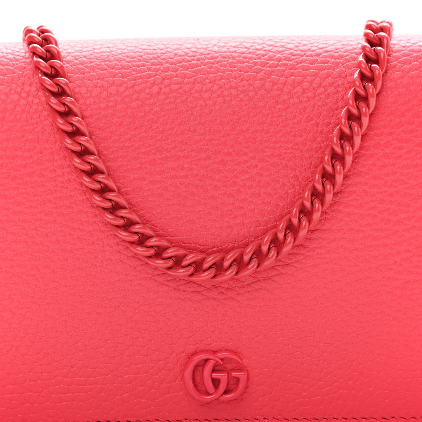 Dollar Calfskin Enamel Monochrome Mini GG Marmont Chain Wallet Runway Coral