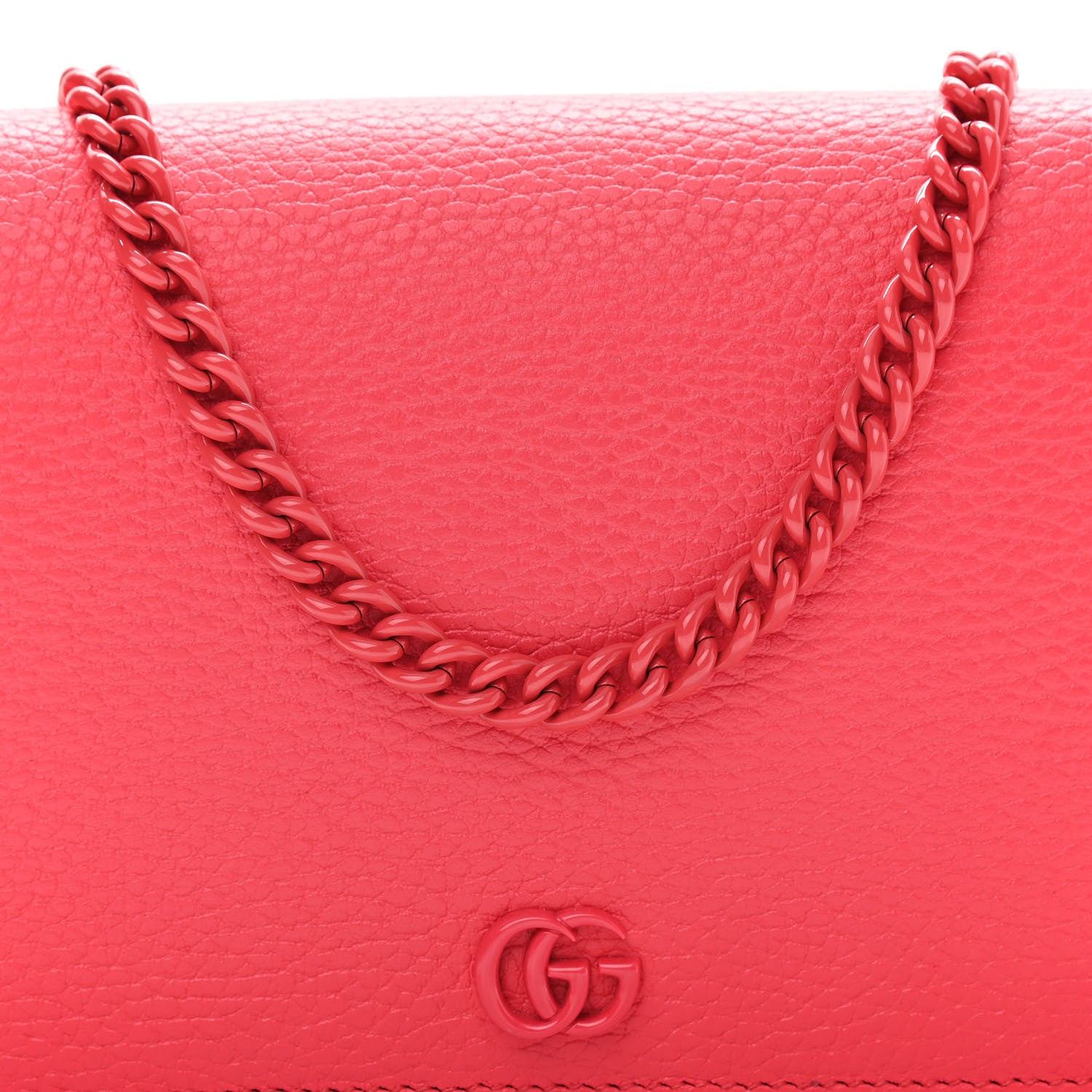 Gucci Dollar Calfskin Enamel Monochrome Mini GG Marmont Chain Wallet Runway Coral 10 of 10
