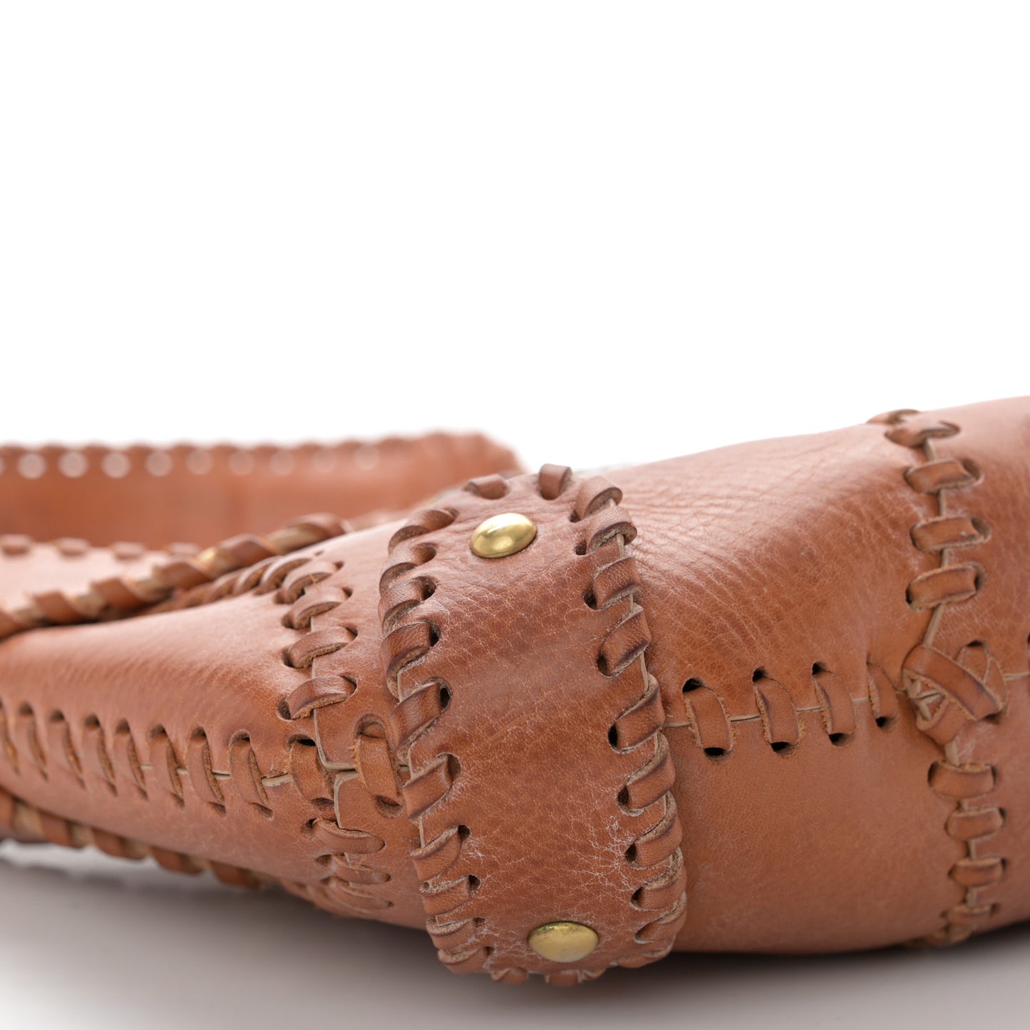 Calfskin Stitched Beaded Crystal Logo Catch Shoulder Bag Brown