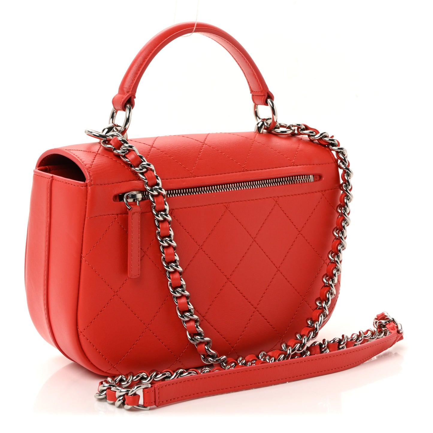 Calfskin Stitched Small Ring My Bag Flap Crossbody Red