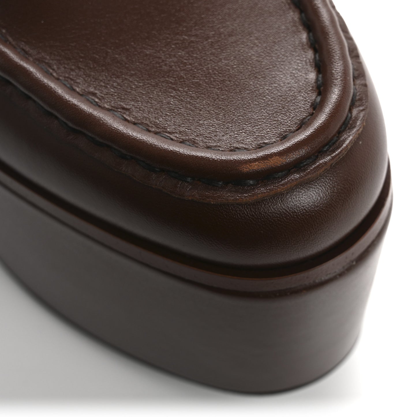 Ancora Calfskin Womens Horsebit Platform Loafers 37.5 Brown
