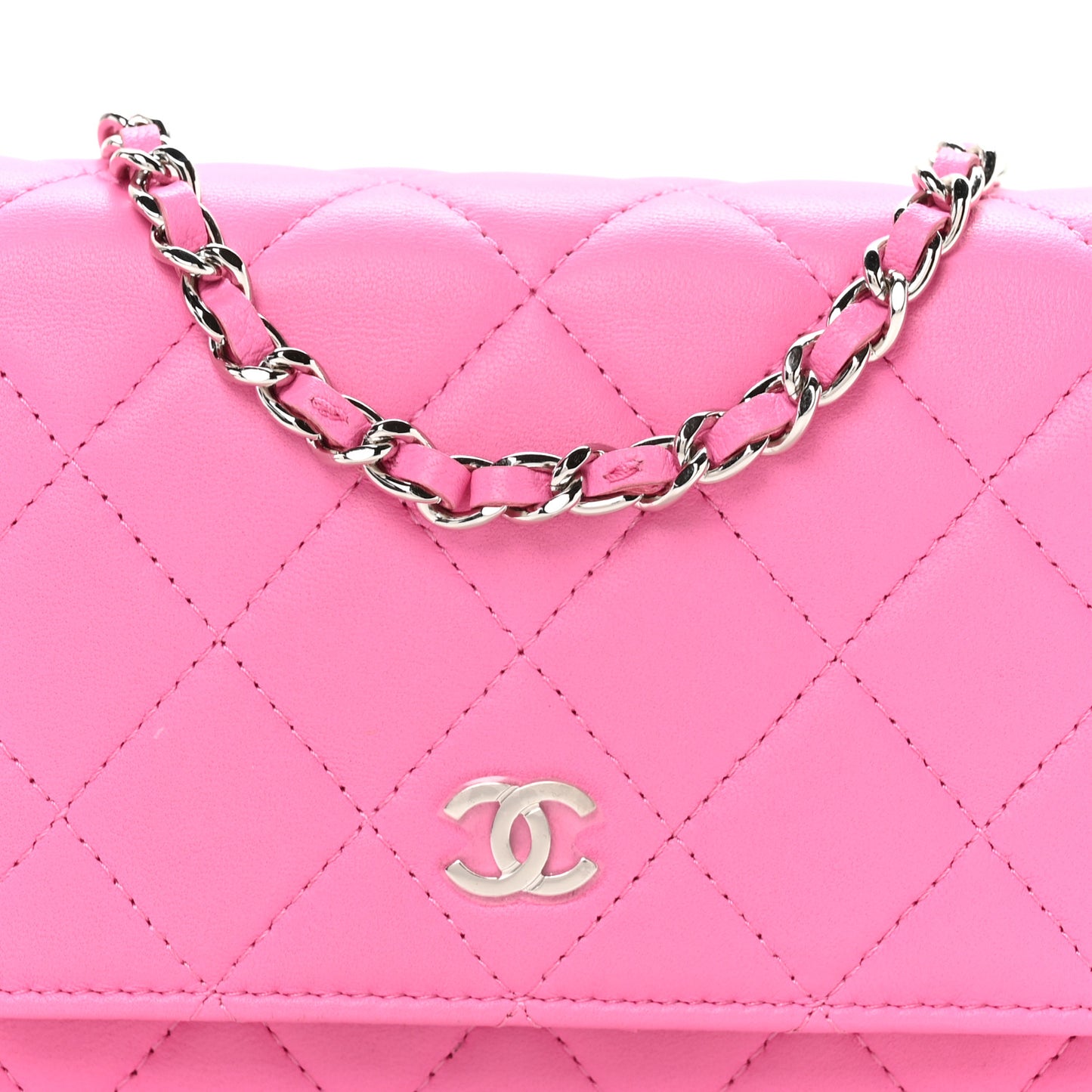 Lambskin Quilted Mini Wallet On Chain WOC Pink