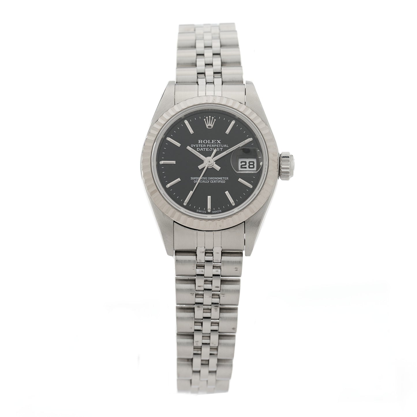 Stainless Steel 18K White Gold 26mm Oyster Perpetual Datejust Watch Black 79174