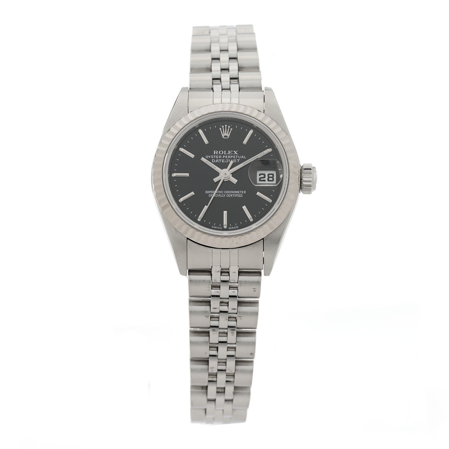 Rolex Stainless Steel 18K White Gold 26mm Oyster Perpetual Datejust Watch Black 79174 1 of 4