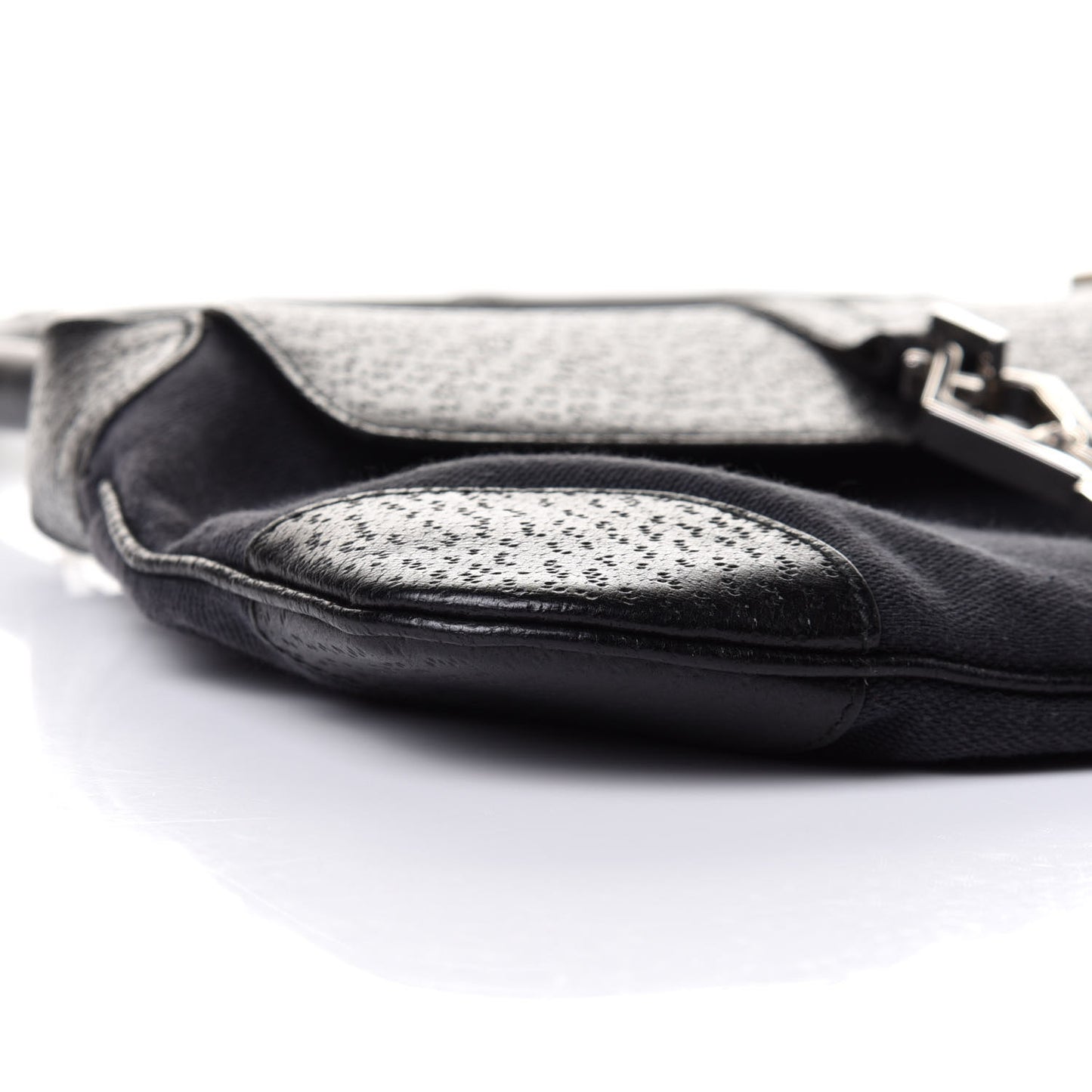Canvas Calfskin Bamboo Handle Jackie O Hobo Black
