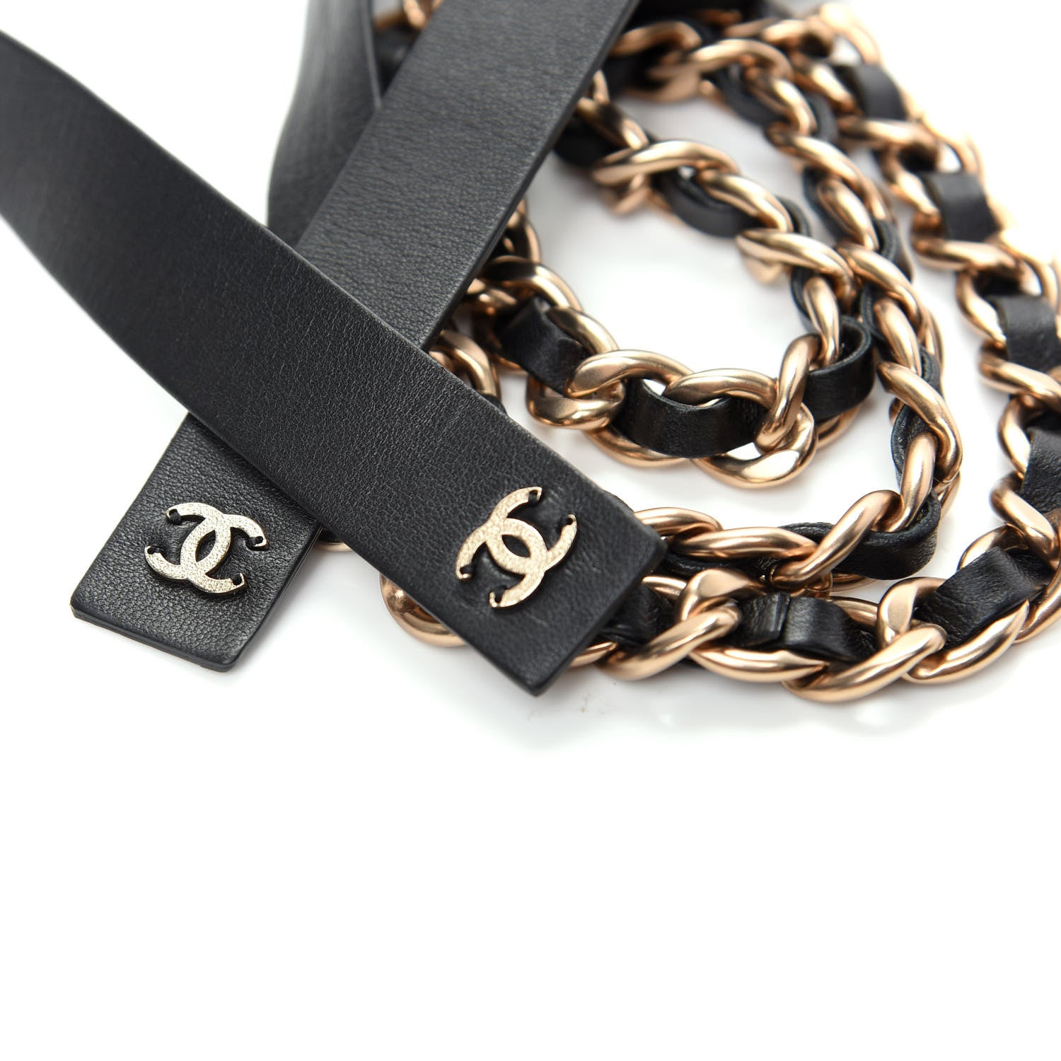 Chanel Calfskin Chain CC Bow Belt Black Gold 4 of 5
