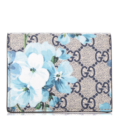 Gucci GG Supreme Monogram Blooms Card Case Beige Blue Navy Hibiscus Red 1 of 8