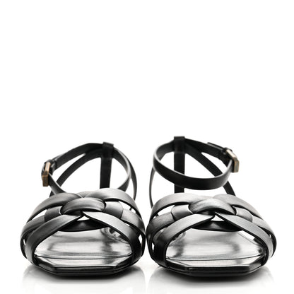 Saint Laurent Calfskin Tribute 05 Ankle Strap Flat Sandals 37 Black 2 of 9