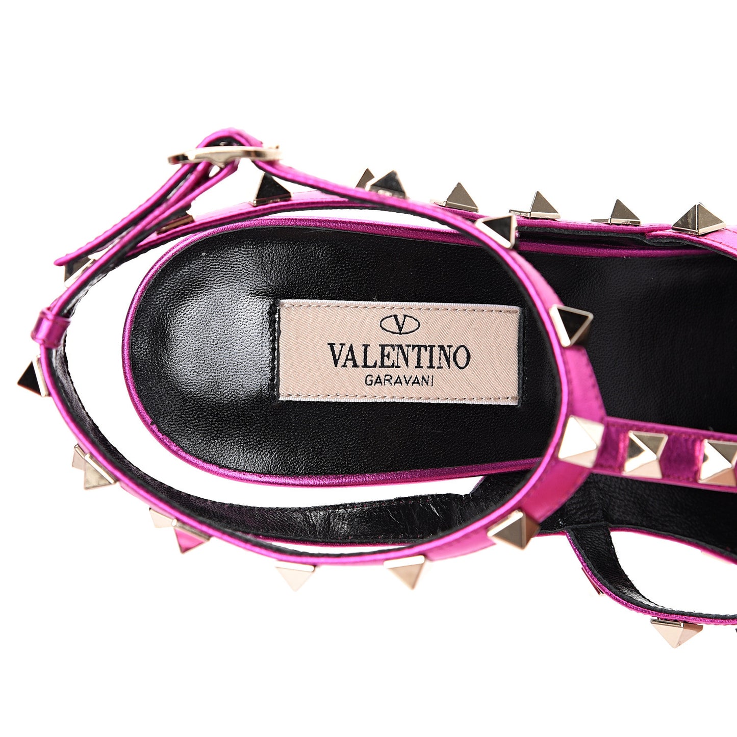 Metallic Pebbled Calfskin Rockstud Ankle Strap Pumps 40.5 Peony