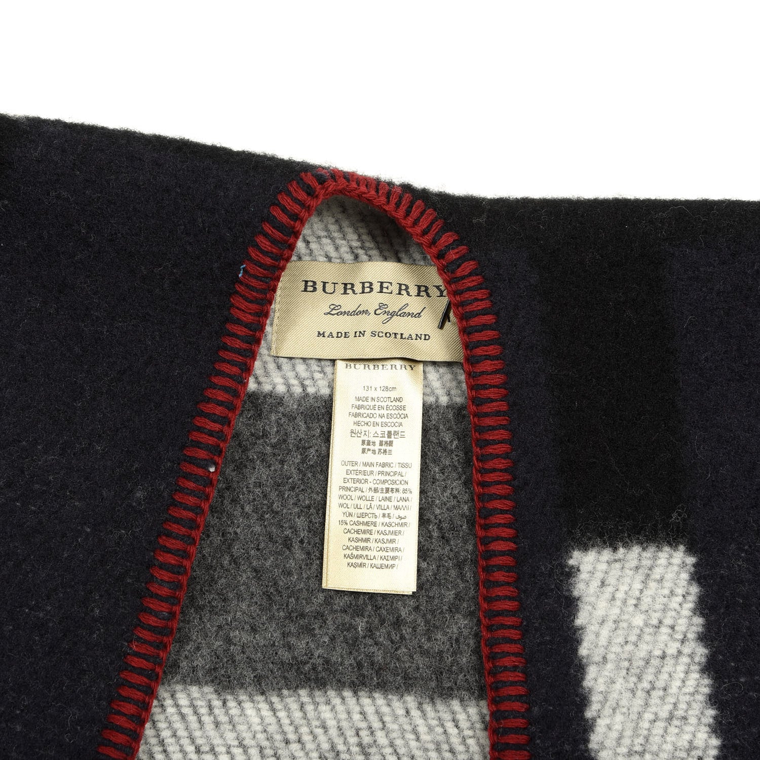 Burberry Wool Cashmere Mega Check Cape Scarf Scarf Navy 3 of 3