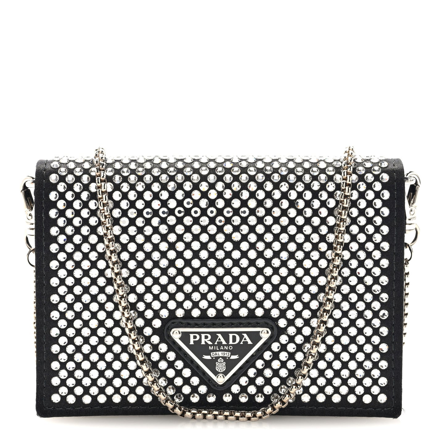 Satin Crystal Metal Triangle Logo Card Holder With Strap Cristal Cristal