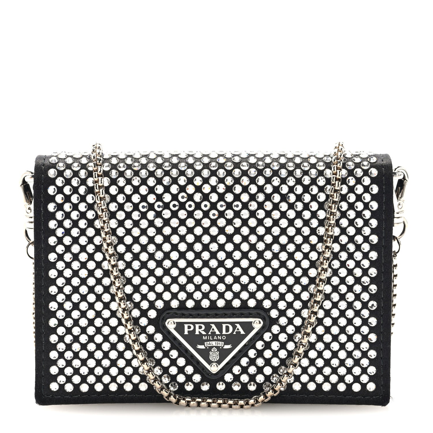 Prada Satin Crystal Metal Triangle Logo Card Holder With Strap Cristal Cristal 1 of 9
