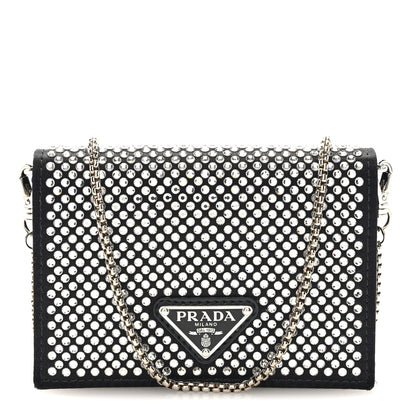 Prada Satin Crystal Metal Triangle Logo Card Holder With Strap Cristal Cristal 1 of 9
