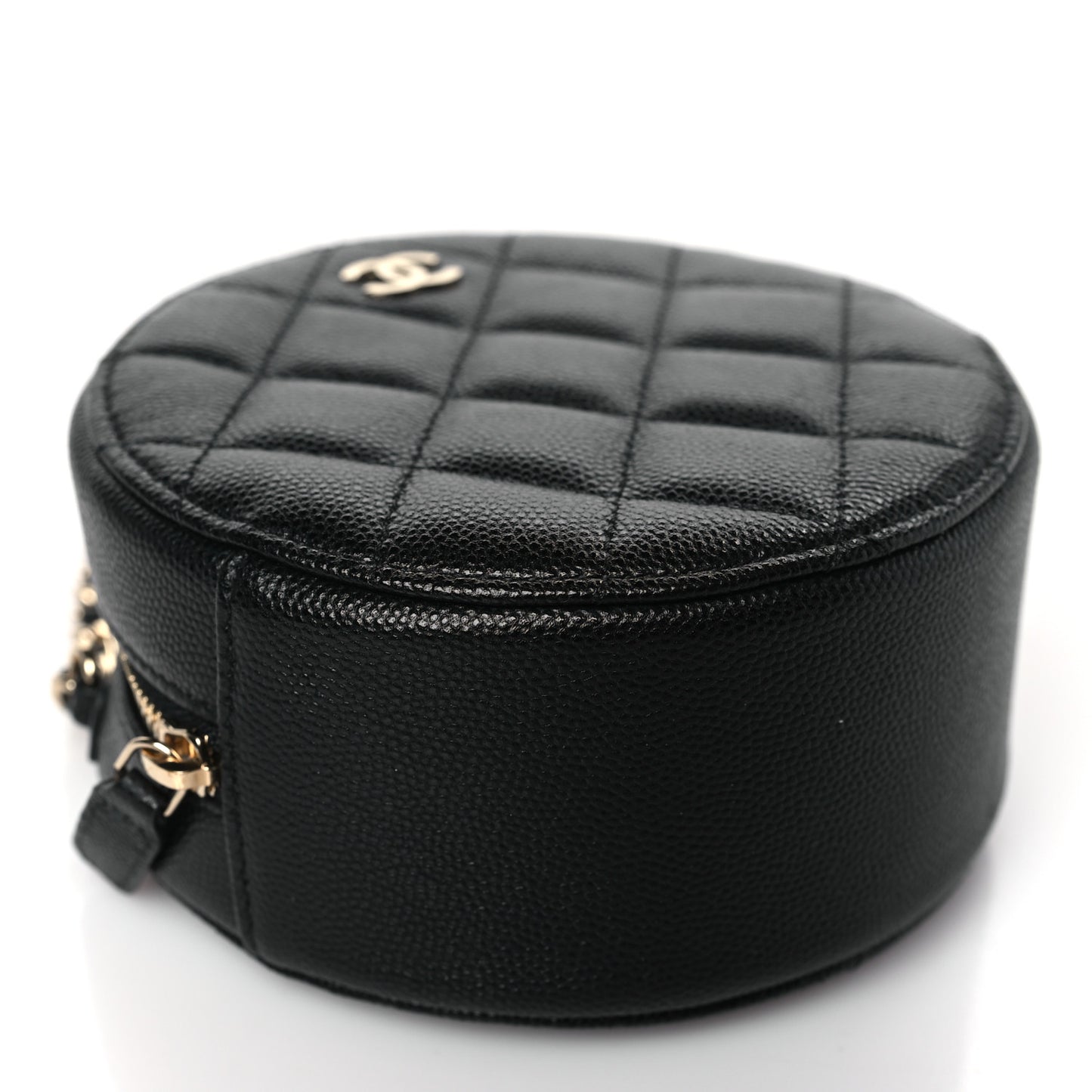Caviar Quilted Round Clutch With Chain Black