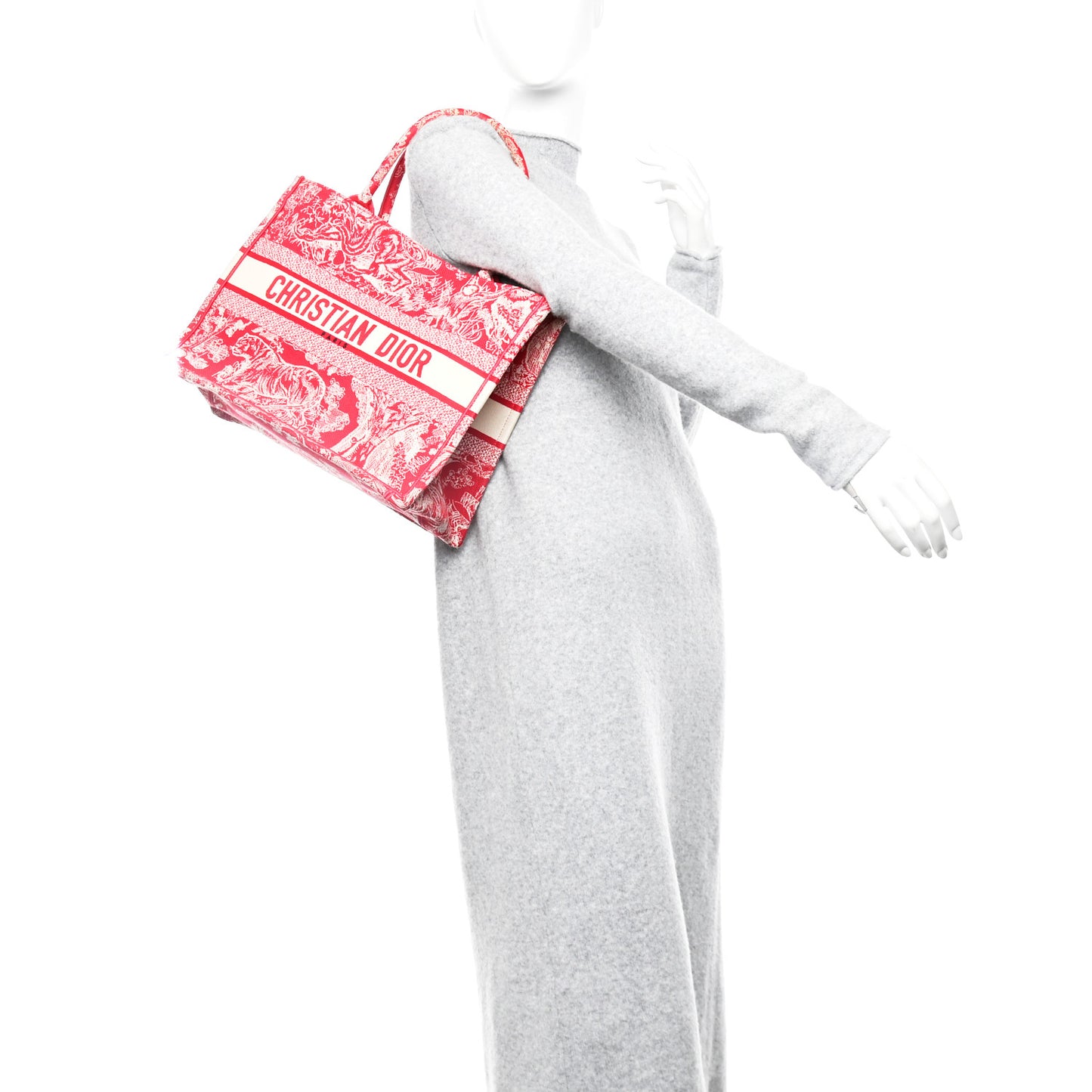 Canvas Embroidered Medium Dioriviera Toile De Jouy Book Tote Raspberry