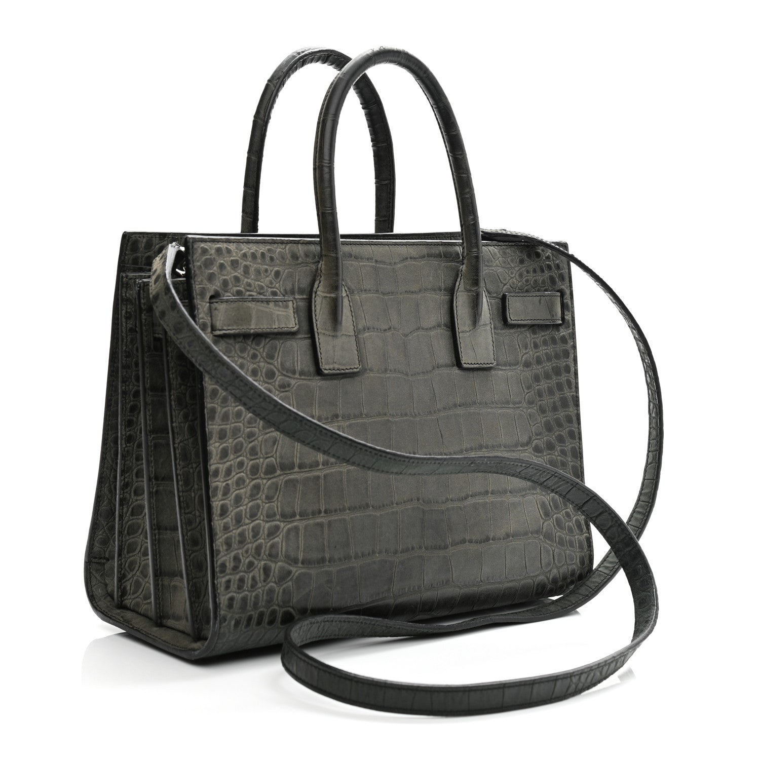 Saint Laurent Calfskin Crocodile Embossed Small Sac De Jour Fog 3 of 22