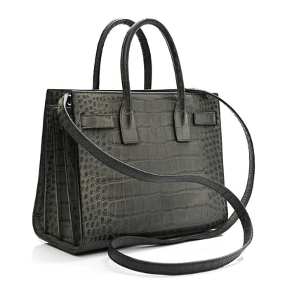 Saint Laurent Calfskin Crocodile Embossed Small Sac De Jour Fog 3 of 22