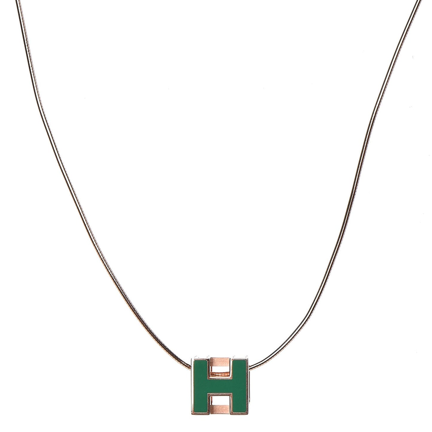Rose Gold Lacquered Cage d'H Pendant Necklace Vert Malachite