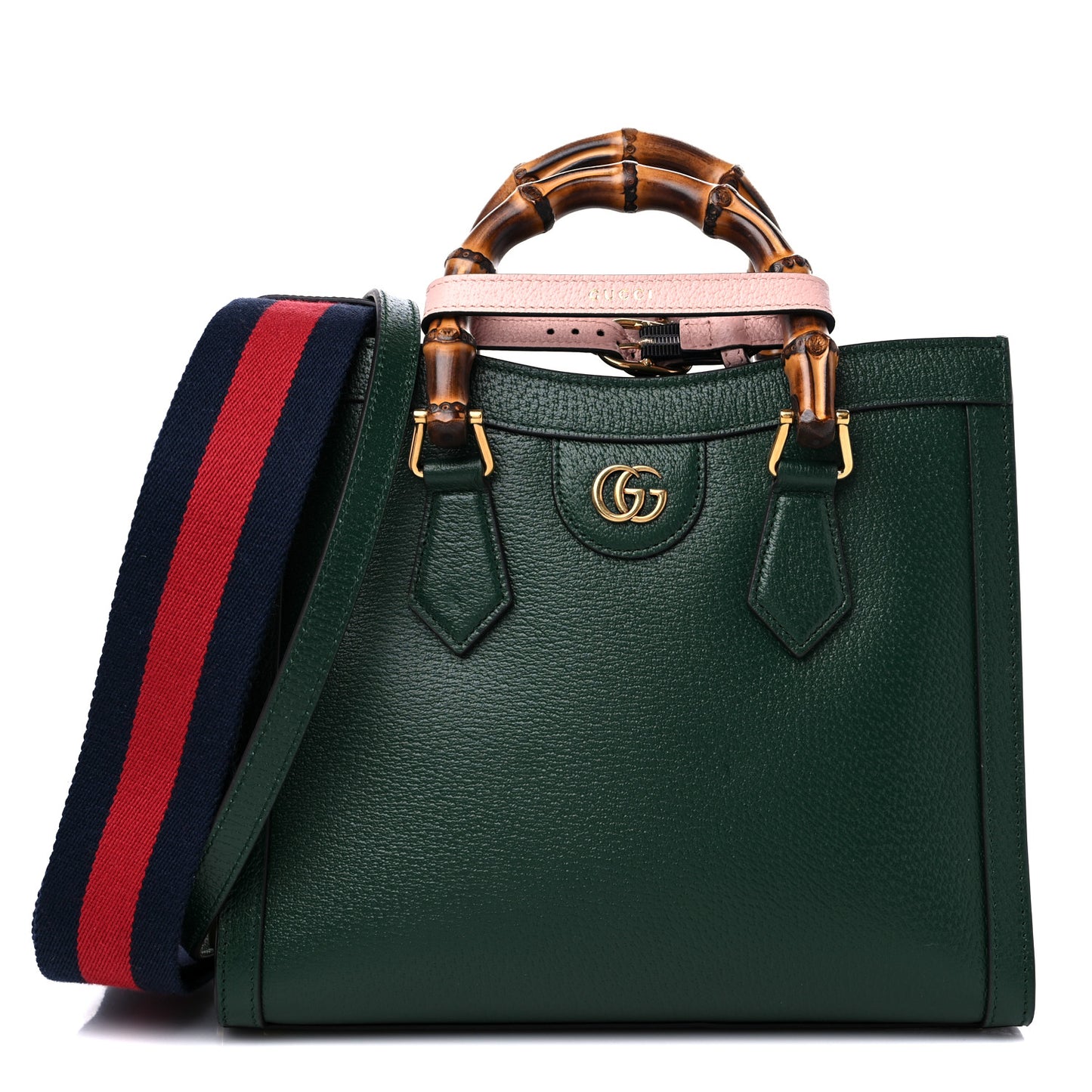 Textured Dollar Calfskin Web Small Diana Tote Bag Green