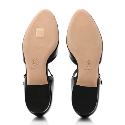Chanel Glazed Calfskin Patent Cap Toe CC Mary Jane Flats 37 Black 5 of 9