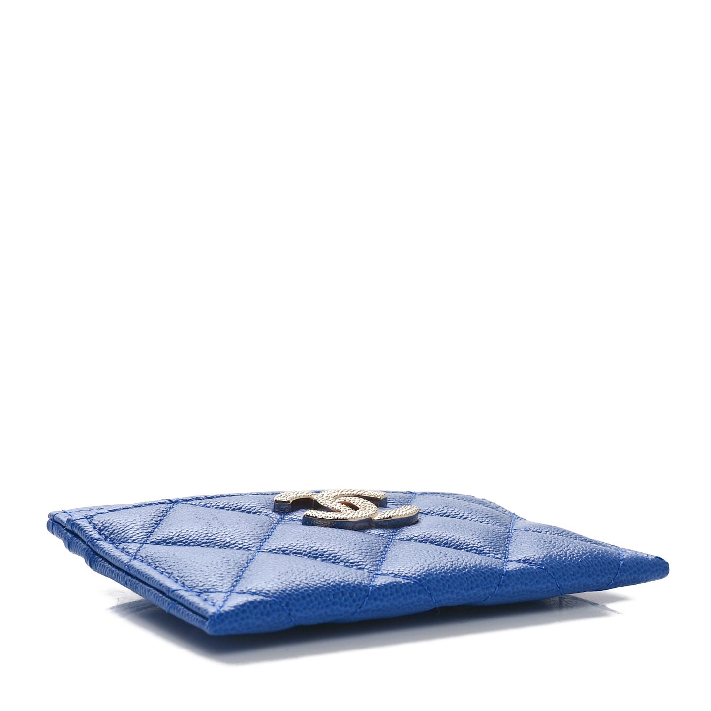 Caviar Quilted Studded CC Card Holder Blue