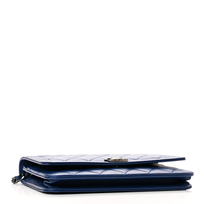 Chanel Lambskin Quilted Boy Wallet On Chain WOC Blue 4 of 12