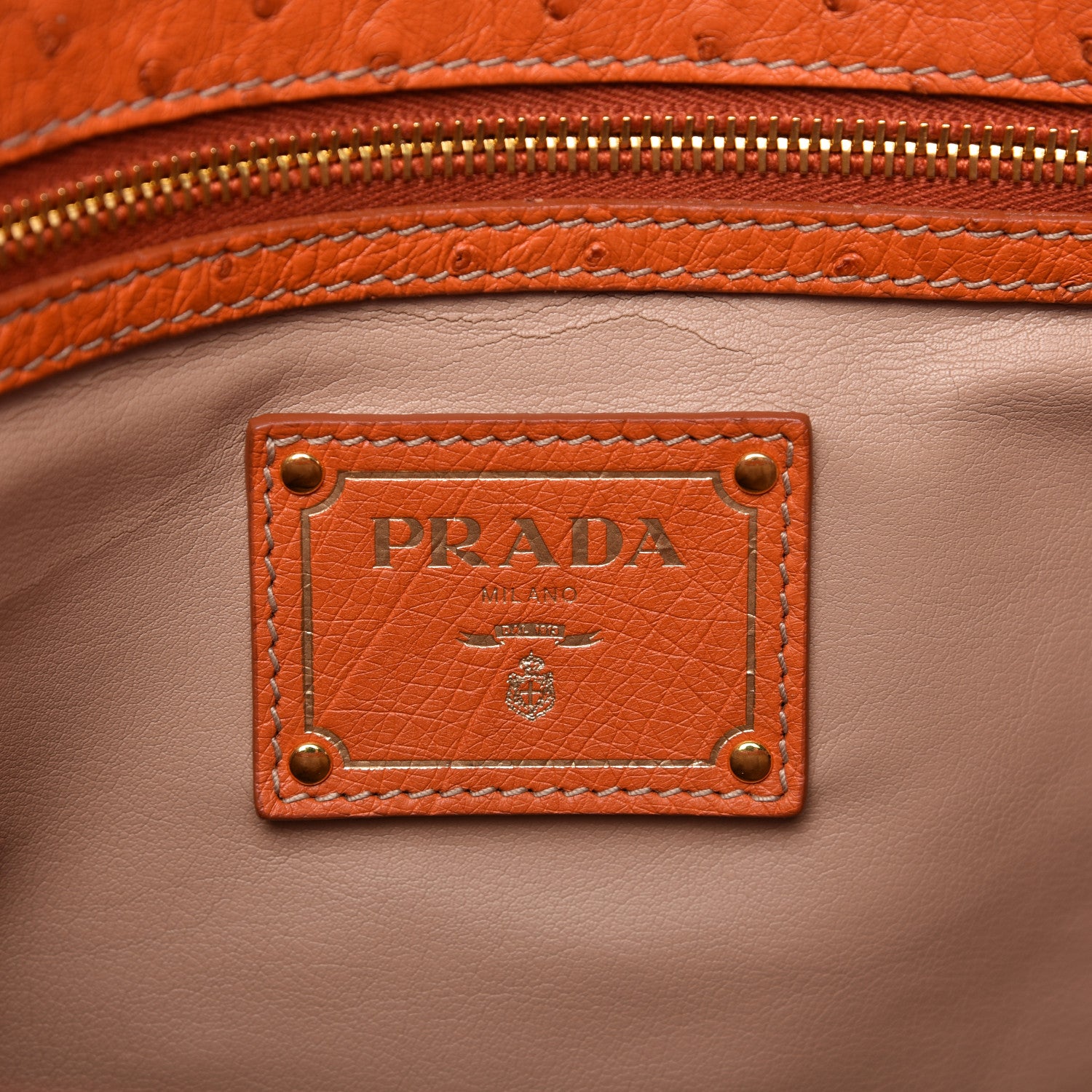 Prada Ostrich Double Zip Tote Papaya 8 of 14