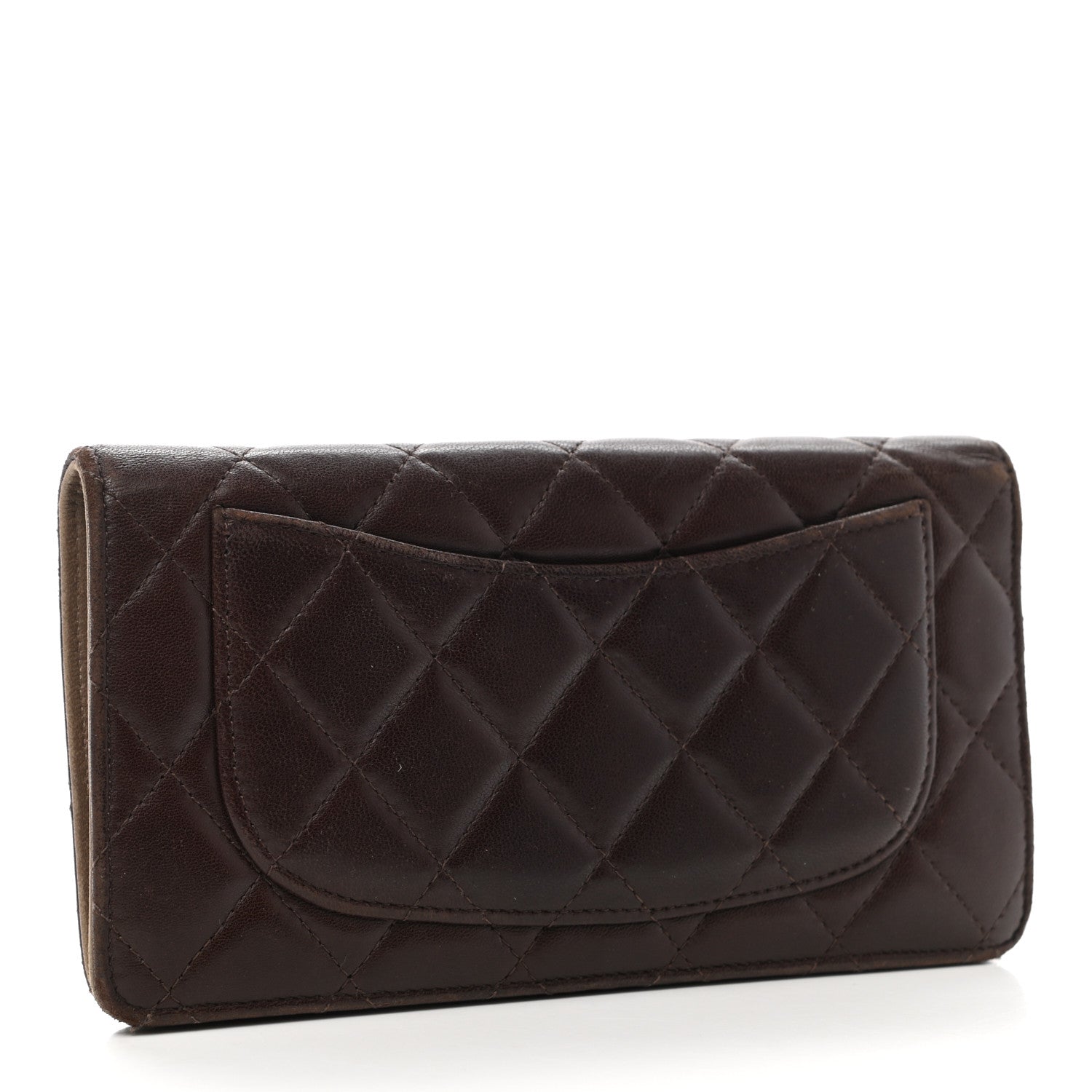 Chanel Lambskin Quilted Yen Wallet Dark Brown 3 of 10