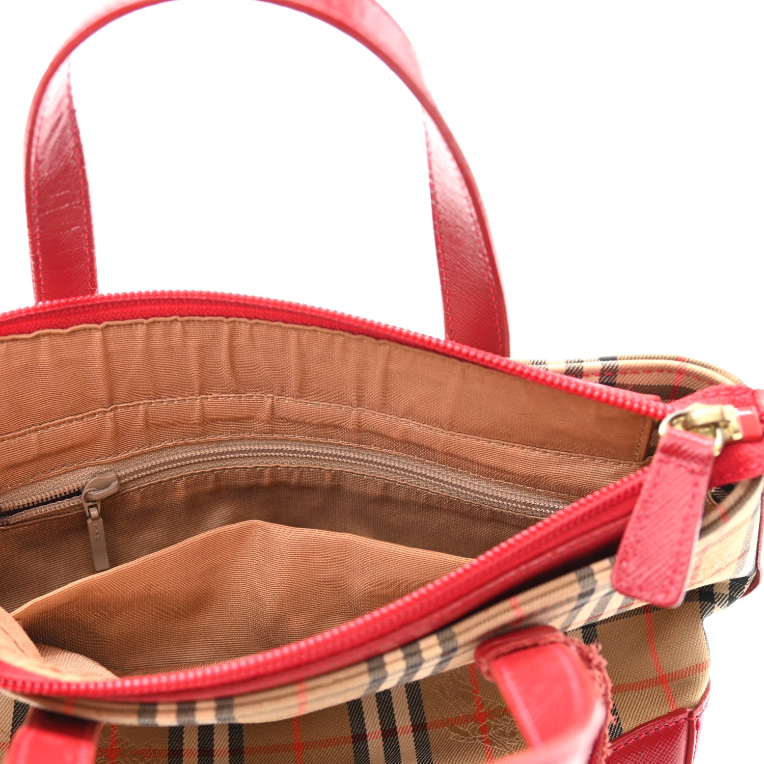 Burberry Haymarket Check Small Tote Red 6 of 13