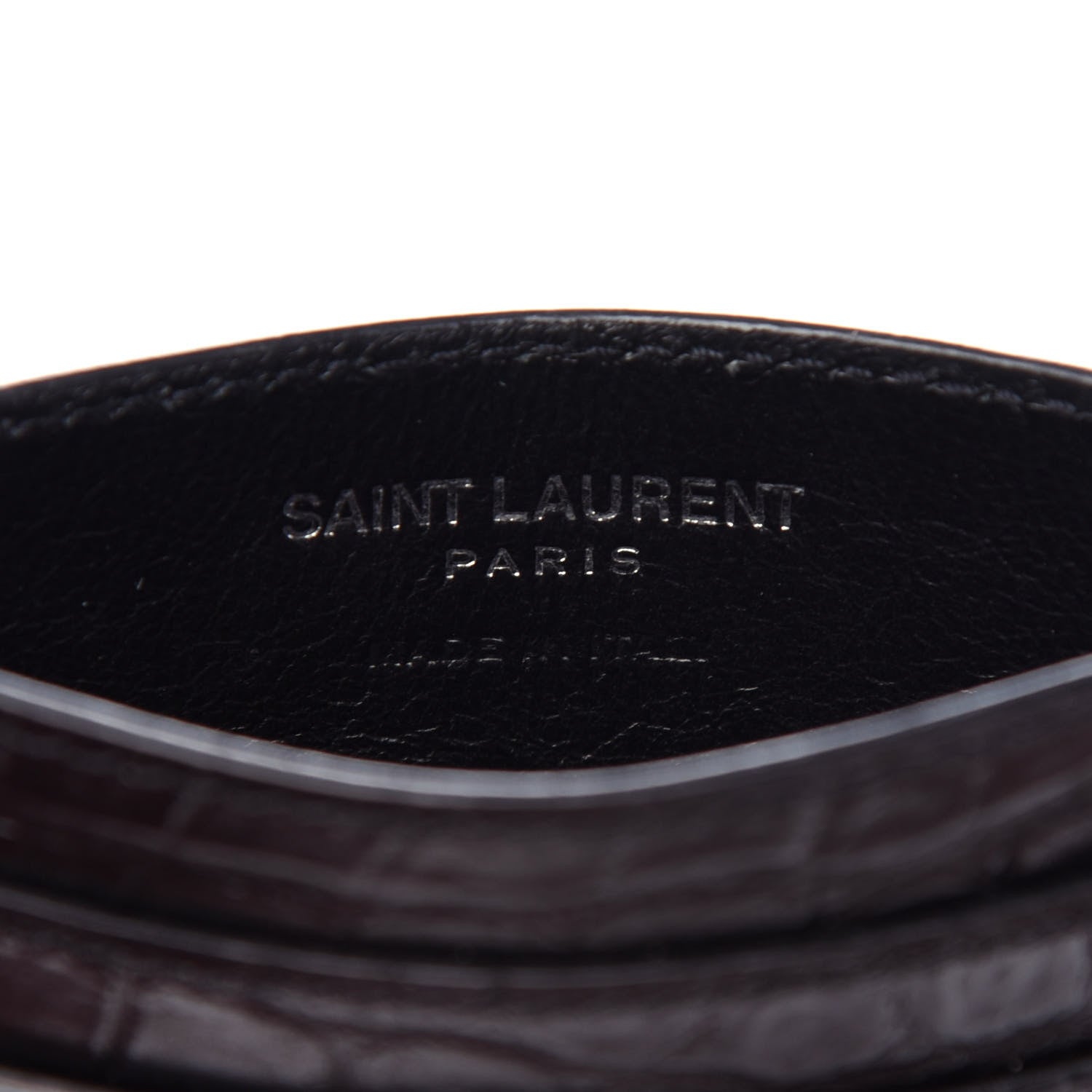 Saint Laurent Calfskin Crocodile Embossed Monogram Credit Card Case Black 6 of 7