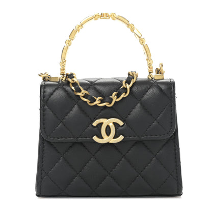 Chanel Lambskin Enamel Quilted Mini Top Handle Flap Black 1 of 9