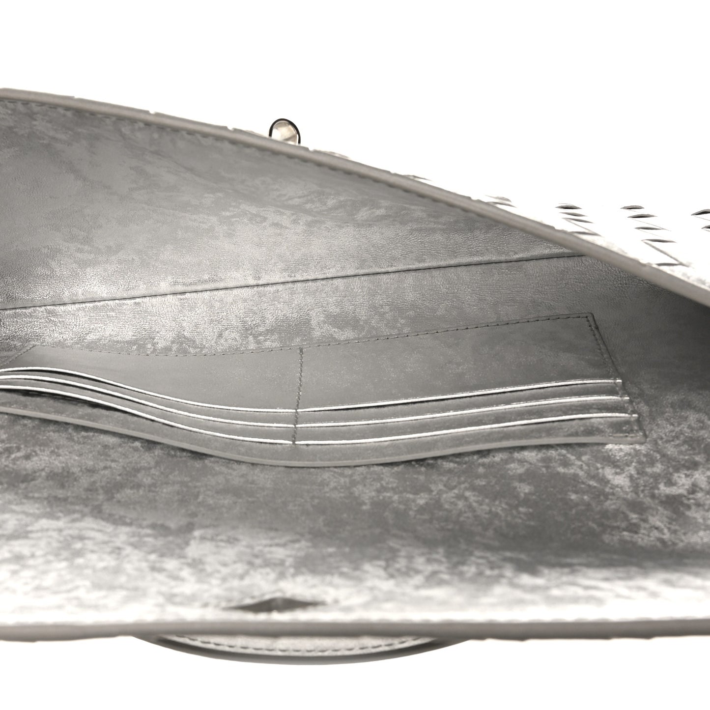 Metallic Lambskin Intrecciato Long Andiamo Top Handle Clutch Silver