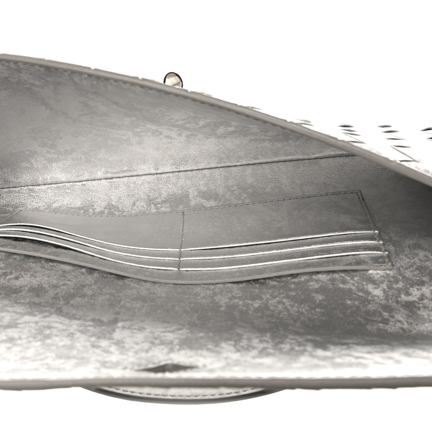 Bottega Veneta Metallic Lambskin Intrecciato Long Andiamo Top Handle Clutch Silver 5 of 7