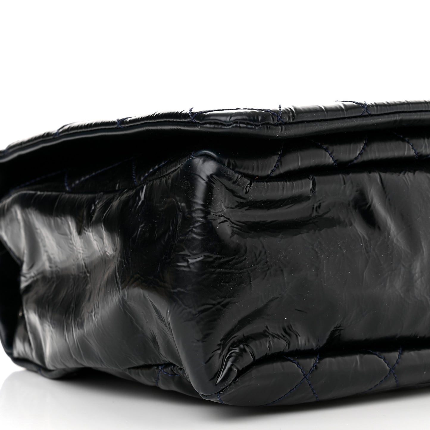 Glazed Calfskin Quilted CC XL Single Flap Navy