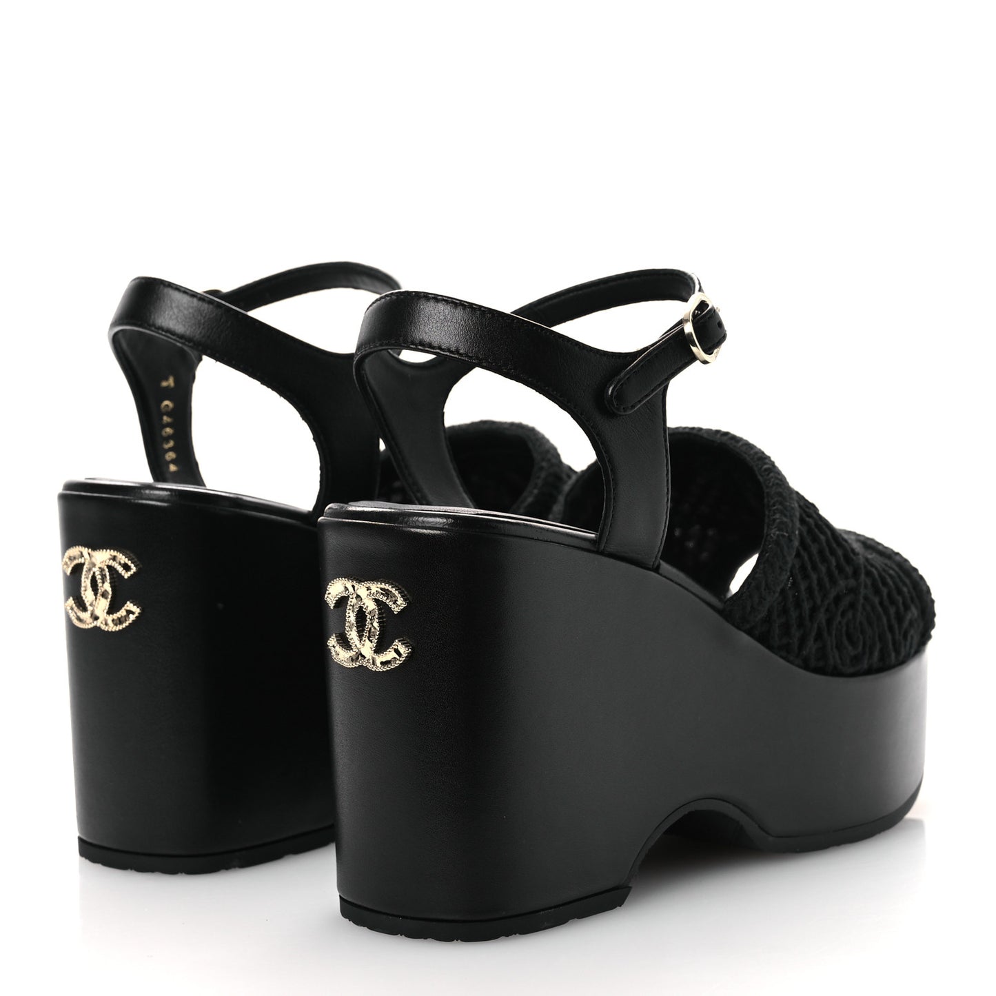 Fabric Calfskin CC Platform Sandals 36 Black