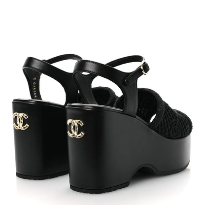Chanel Fabric Calfskin CC Platform Sandals 36 Black 5 of 12