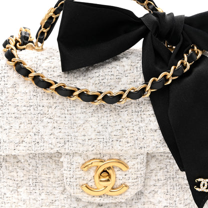 Chanel Tweed Quilted Mini Bow Top Handle Rectangular Flap White Black 7 of 9