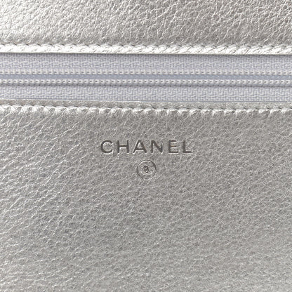 Chanel Metallic Galuchat Stingray Lambskin Boy Wallet On Chain WOC Silver 6 of 14