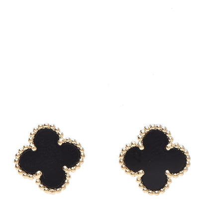 Van Cleef & Arpels 18K Yellow Gold Black Onyx Sweet Alhambra Earrings 1 of 5