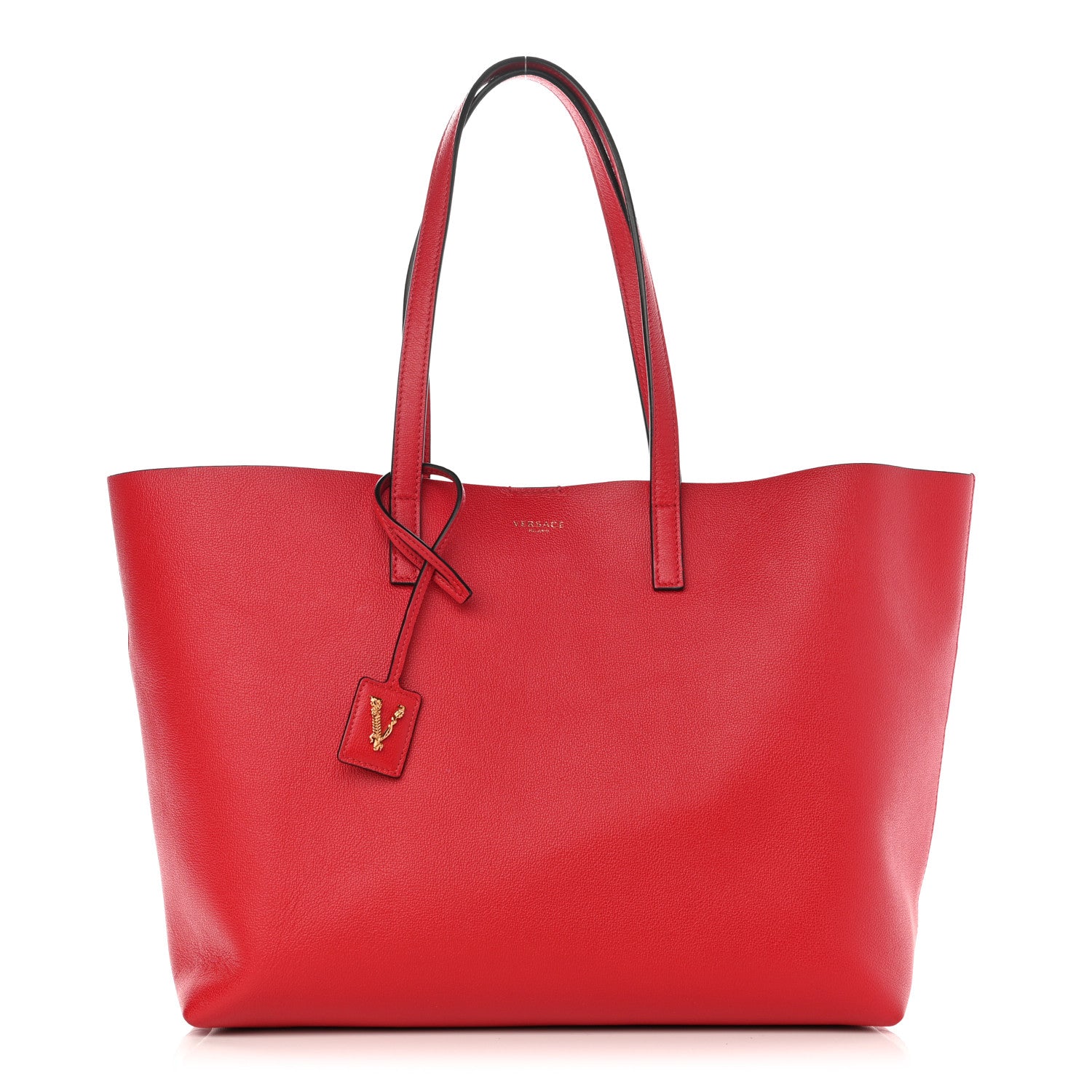 Versace Calfskin Virtus Tote Red 3 of 10